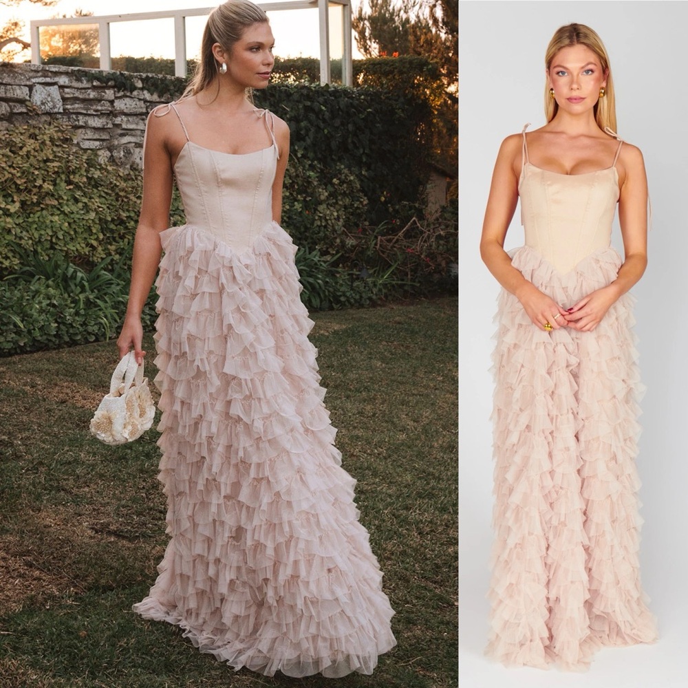 Show Me Your Mumu Francesca Corset Maxi Dress Champagne Tulle Ruffle